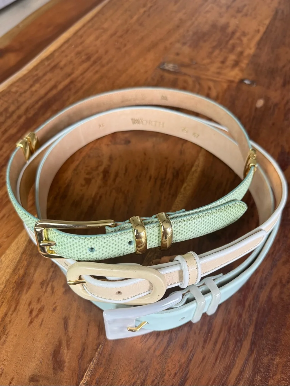 Worth petite XS Pastel Leather and Patent Belt Set - Mint, Cream, Pale blue
